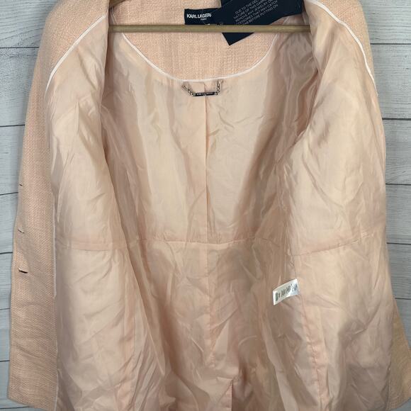New Karl Lagerfeld Womens size 12 Long Button Front Jacket Blazer Sherbert Pink - Picture 11 of 14